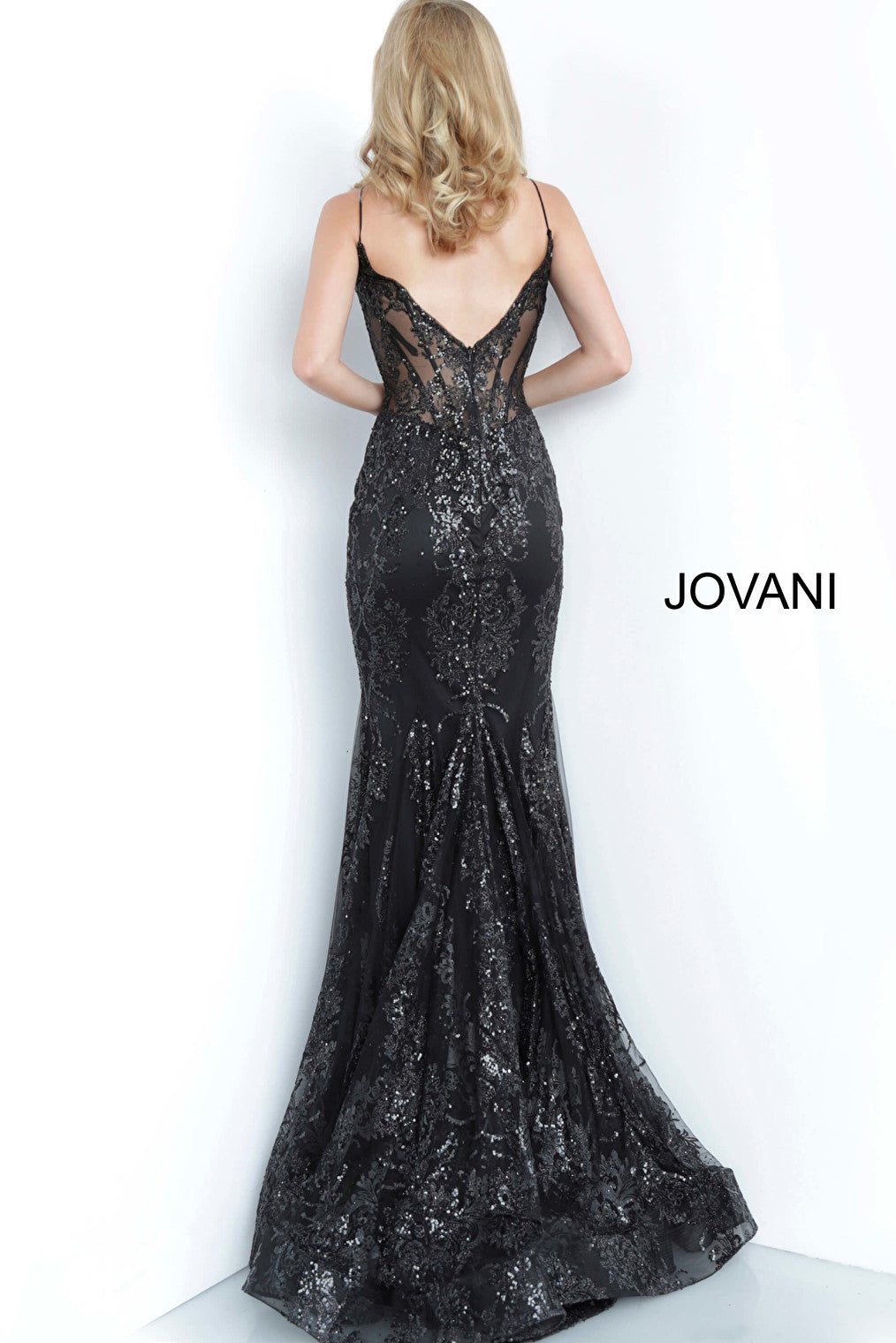 Jovani 04585 Lace V Neck Mermaid Evening Dress